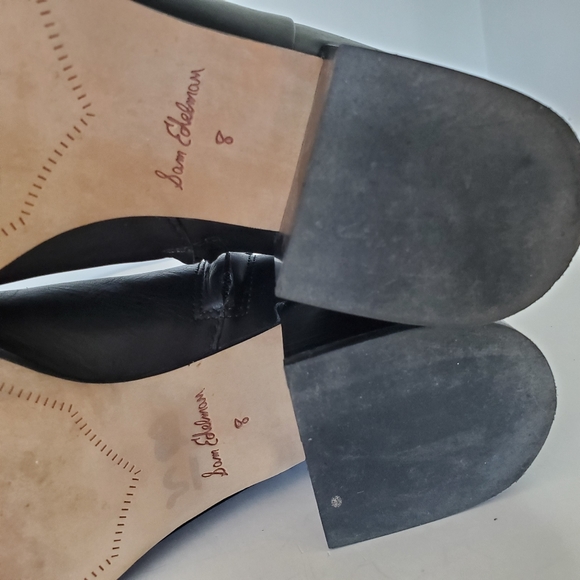 SAM EDELMAN Sz 8 Black Leather JOEY Block 2" Chunky Heel Ankle Bootie Side Zip - Picture 9 of 12